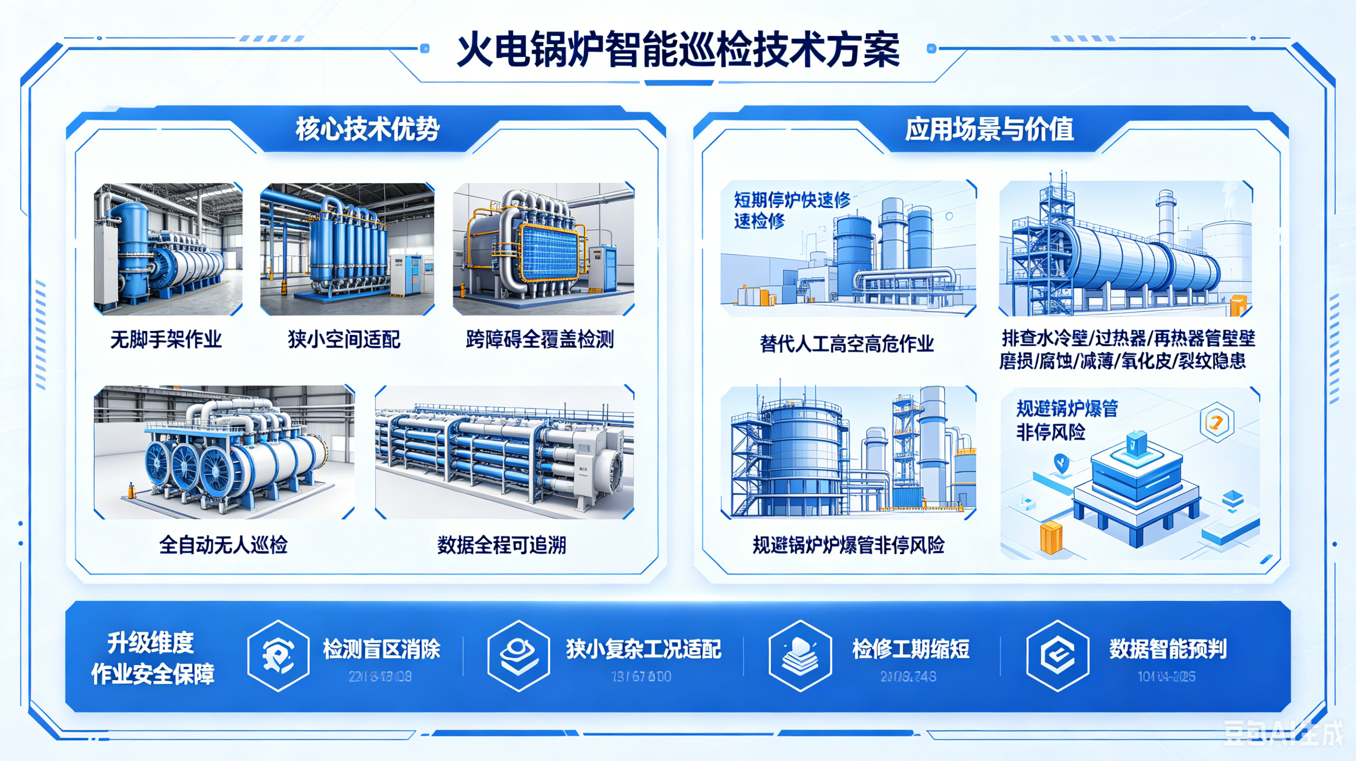 火电锅炉柔性导轨机器人高空壁面防磨防爆智能检查解决方案